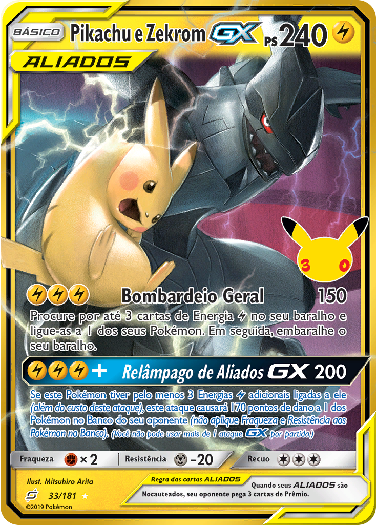 Pikachu e Zekrom GX (30th Celebration)
