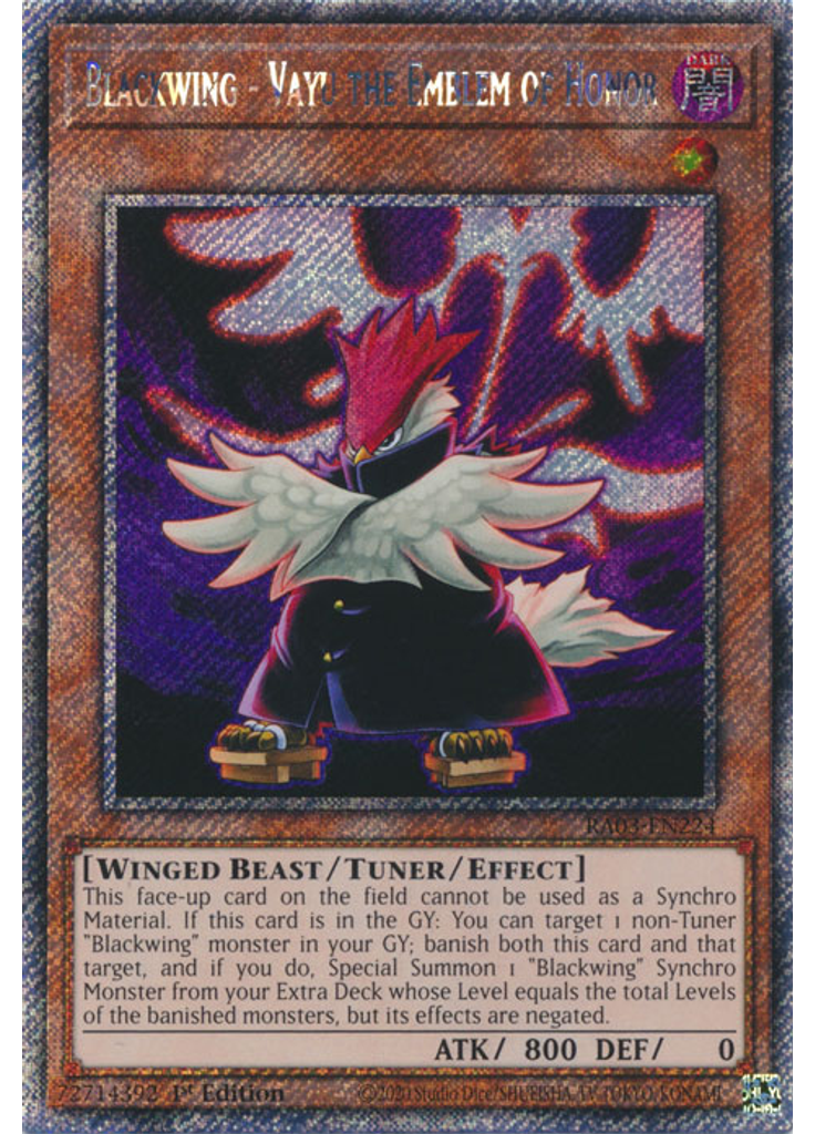 Blackwing - Vayu the Emblem of Honor (Platinum Secret Rare 1st Edition)