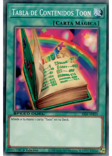 Tabla de Contenidos Toon — Speed Duel Barajas de Principiante: El Duelo del Milenio